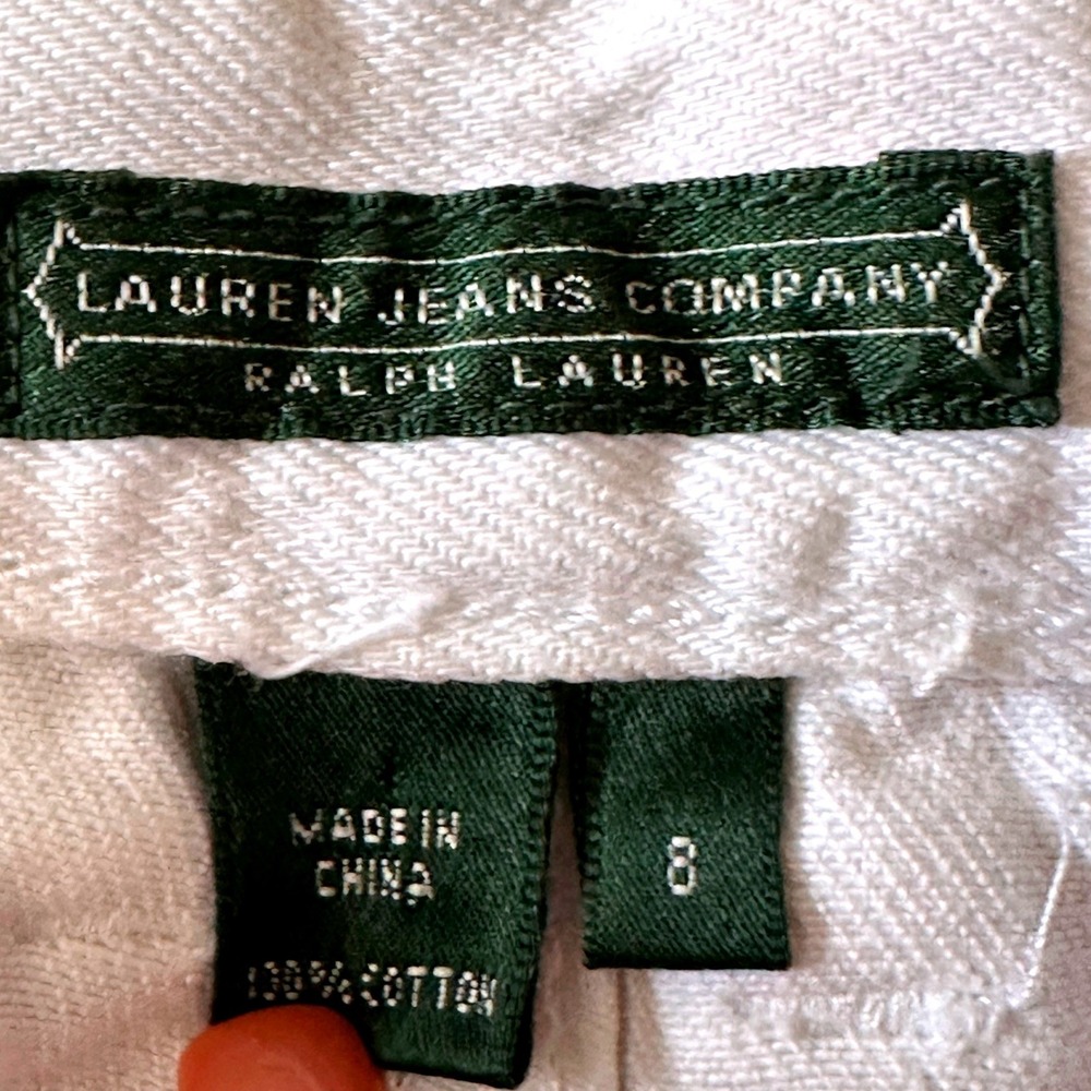 Lauren Ralph Lauren VTGE SZ 8 White Wide Leg Denim Jeans High Rise Patch Pocket - Picture 9 of 14